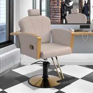 KIGOTY Barber Chair,Salon Chair for Hair Stylist, Reclining Salon Chair with Hydraulic Pump,360 Degree Swivel Hair Stylist Chairs with Footrest and Adjustable Headrest for Barbershop (Grey-Gold)