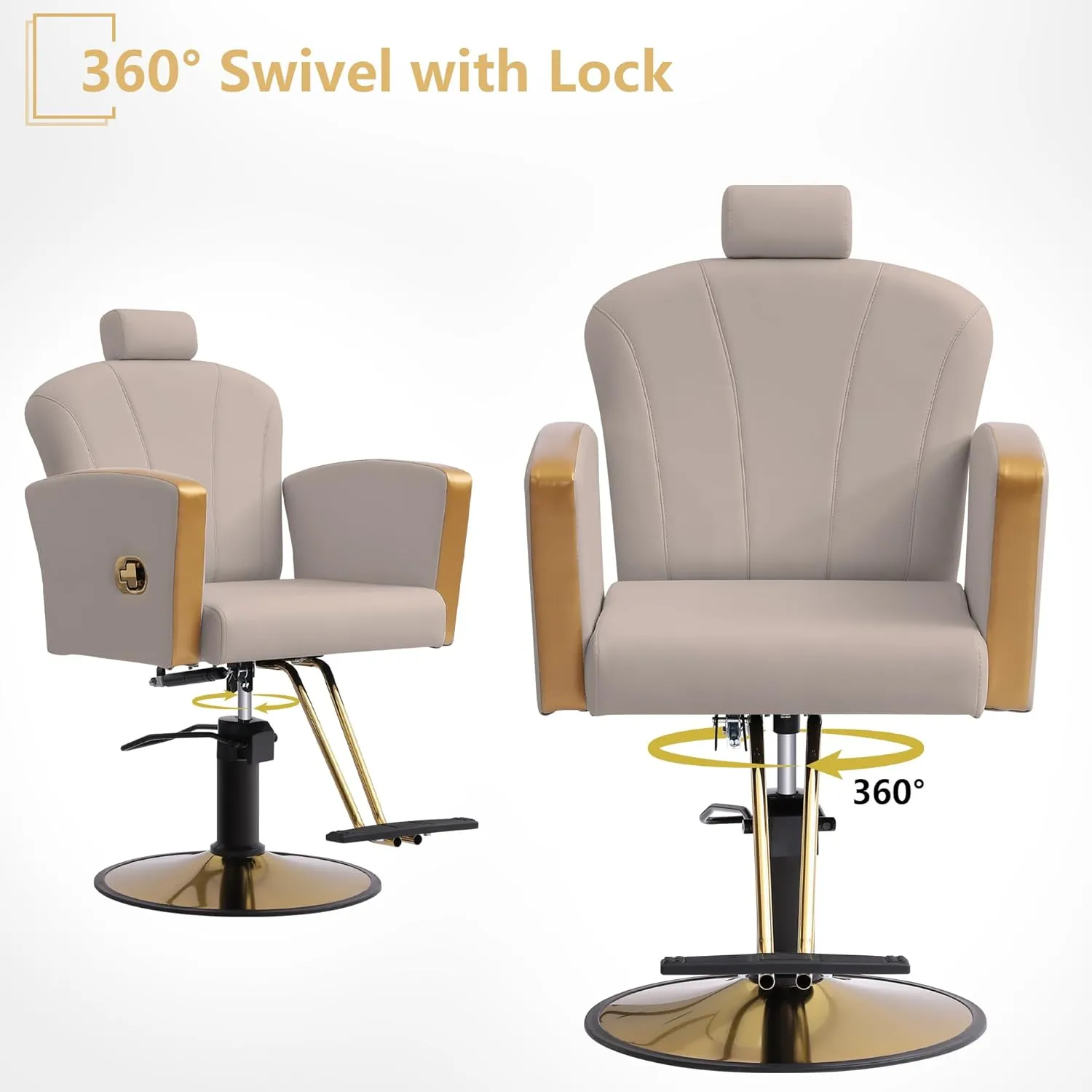 KIGOTY Barber Chair,Salon Chair for Hair Stylist, Reclining Salon Chair with Hydraulic Pump,360 Degree Swivel Hair Stylist Chairs with Footrest and Adjustable Headrest for Barbershop (Grey-Gold)