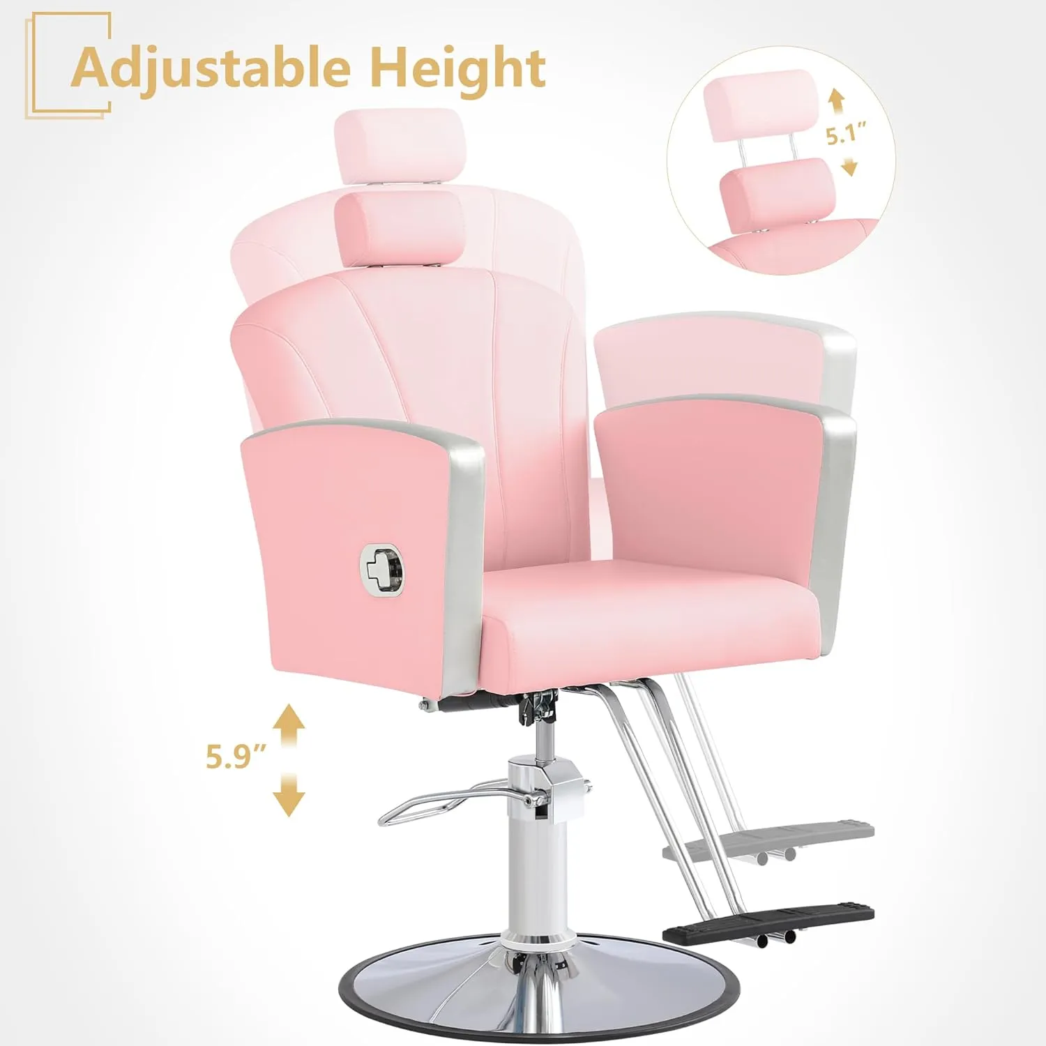 KIGOTY Barber Chair,Salon Chair for Hair Stylist, Reclining Salon Chair with Hydraulic Pump,360 Degree Swivel Hair Stylist Chairs with Footrest and Adjustable Headrest for Barbershop (Pink)