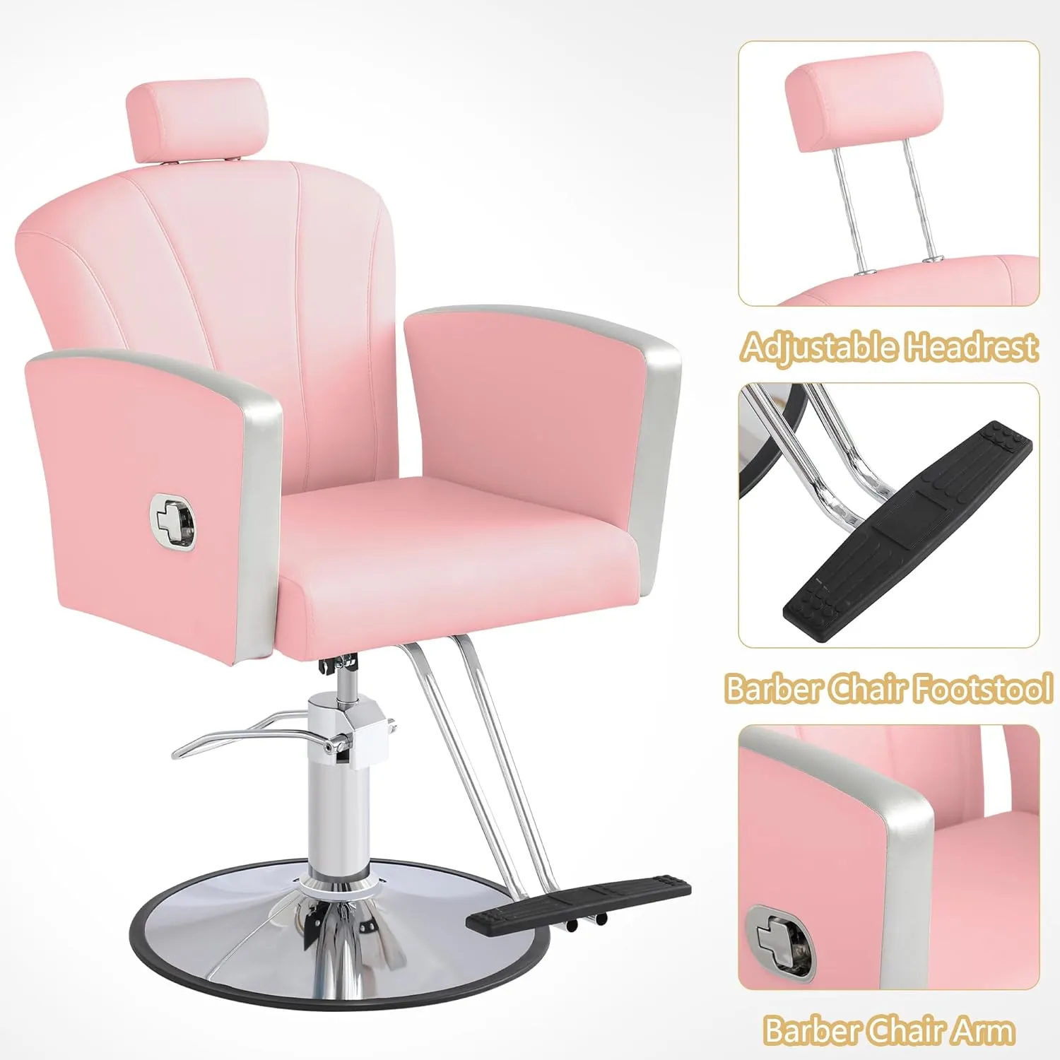 KIGOTY Barber Chair,Salon Chair for Hair Stylist, Reclining Salon Chair with Hydraulic Pump,360 Degree Swivel Hair Stylist Chairs with Footrest and Adjustable Headrest for Barbershop (Pink)