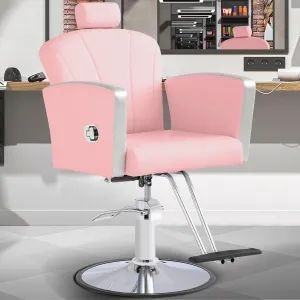 KIGOTY Barber Chair,Salon Chair for Hair Stylist, Reclining Salon Chair with Hydraulic Pump,360 Degree Swivel Hair Stylist Chairs with Footrest and Adjustable Headrest for Barbershop (Pink)