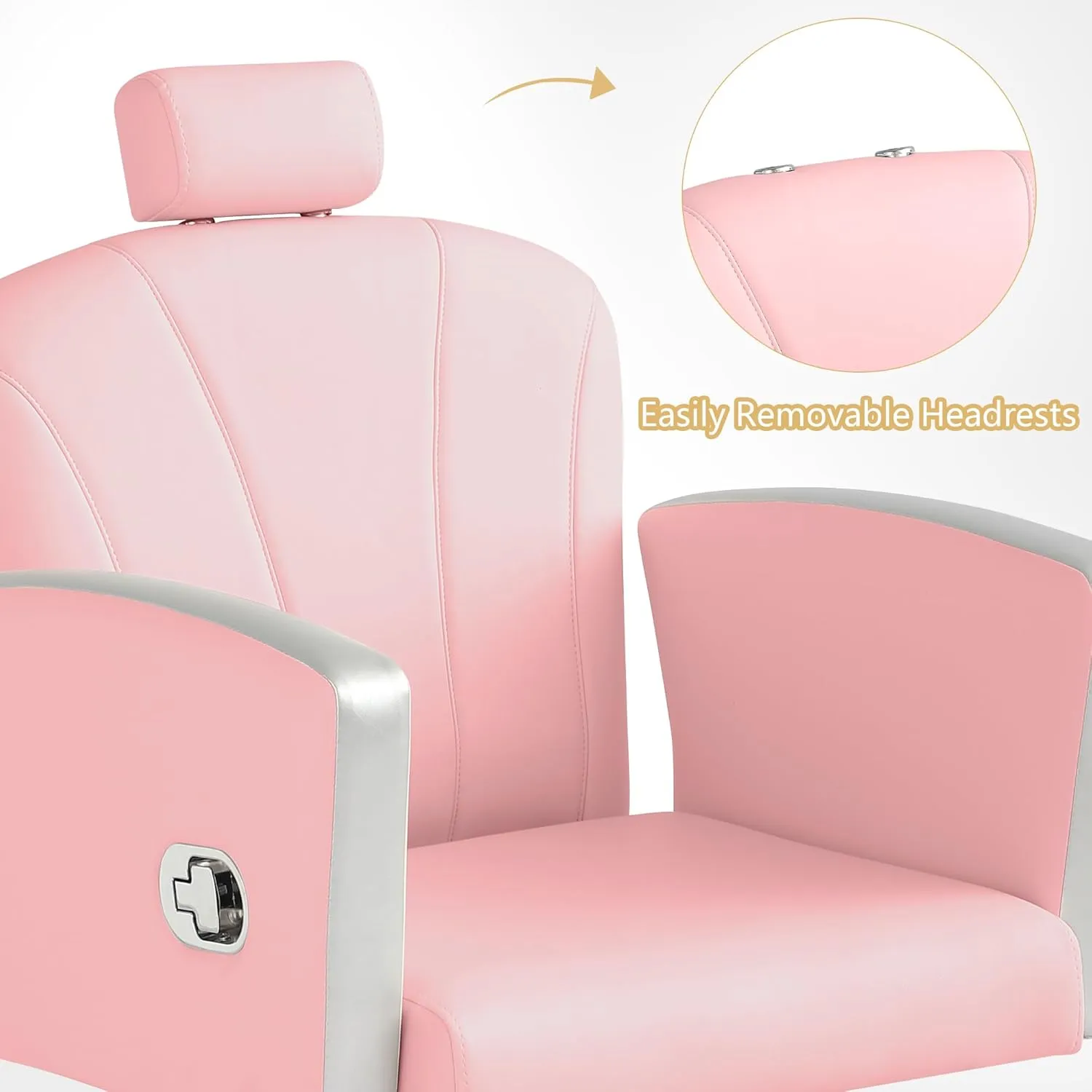 KIGOTY Barber Chair,Salon Chair for Hair Stylist, Reclining Salon Chair with Hydraulic Pump,360 Degree Swivel Hair Stylist Chairs with Footrest and Adjustable Headrest for Barbershop (Pink)