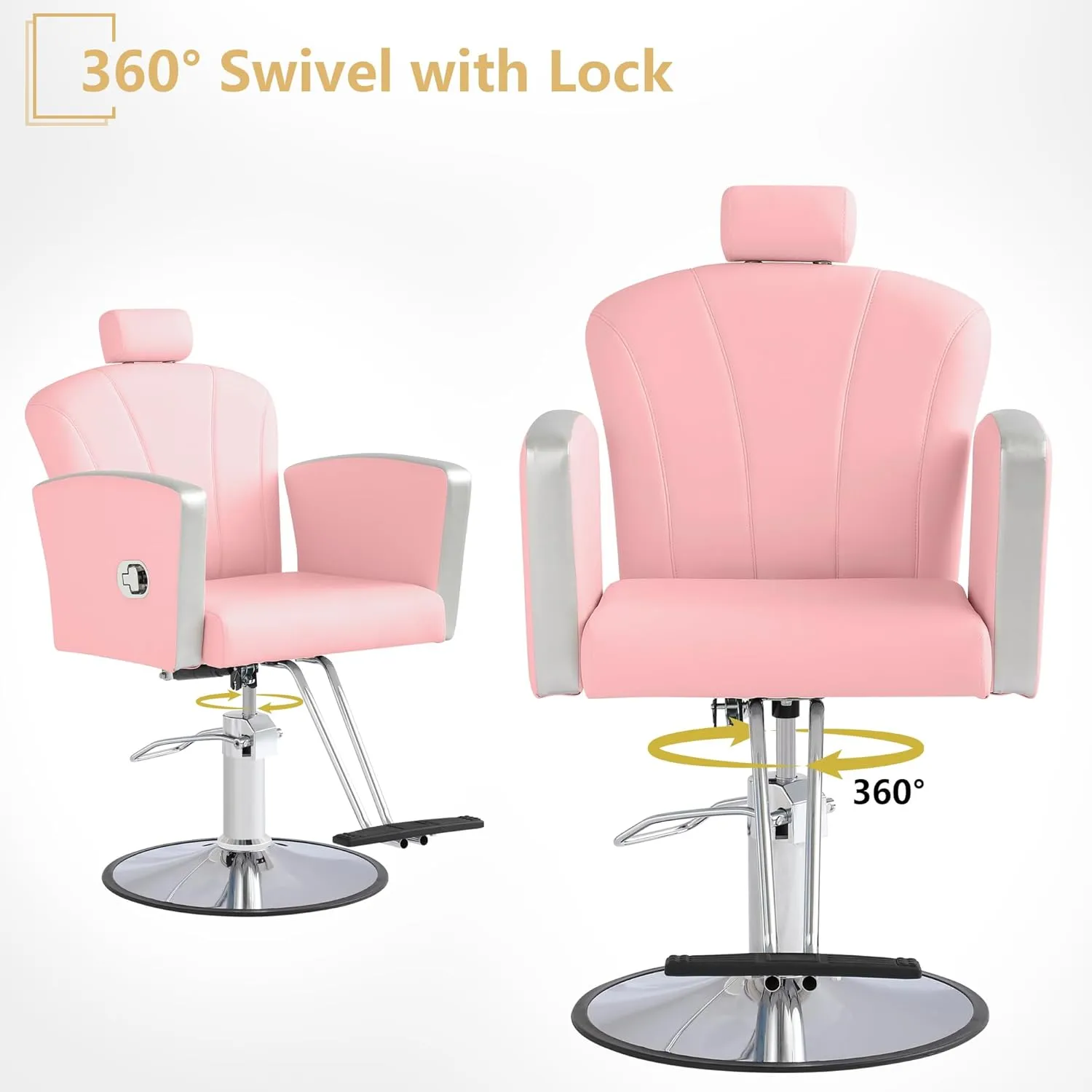 KIGOTY Barber Chair,Salon Chair for Hair Stylist, Reclining Salon Chair with Hydraulic Pump,360 Degree Swivel Hair Stylist Chairs with Footrest and Adjustable Headrest for Barbershop (Pink)