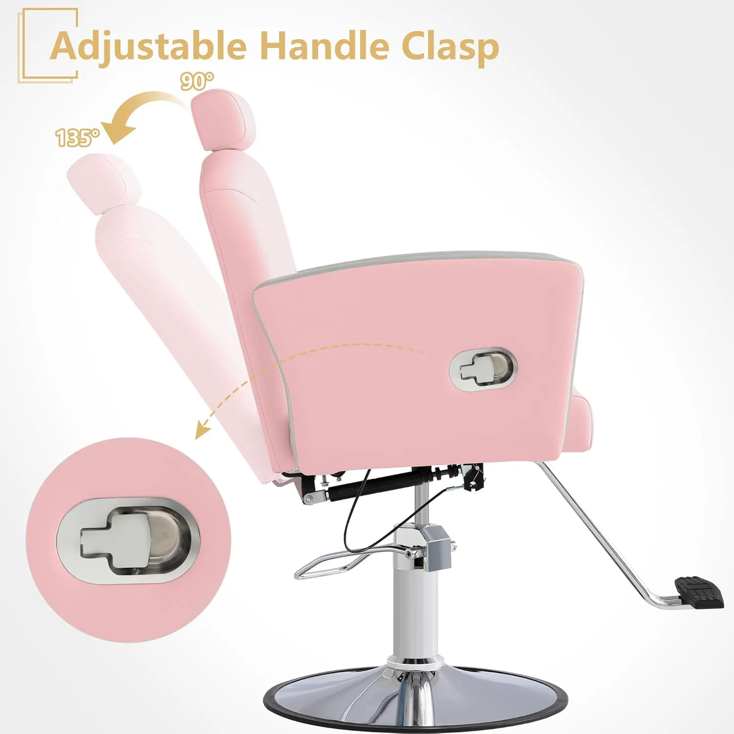 KIGOTY Barber Chair,Salon Chair for Hair Stylist, Reclining Salon Chair with Hydraulic Pump,360 Degree Swivel Hair Stylist Chairs with Footrest and Adjustable Headrest for Barbershop (Pink)