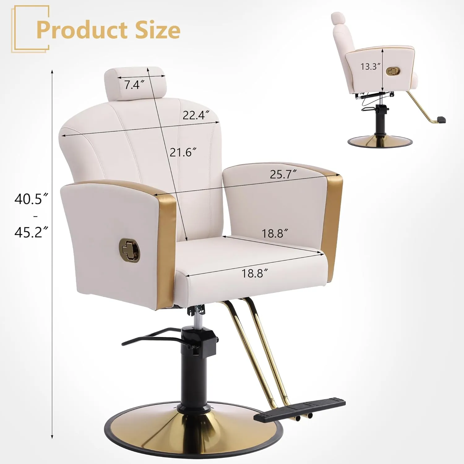 KIGOTY Barber Chair,Salon Chair for Hair Stylist, Reclining Salon Chair with Hydraulic Pump,360 Degree Swivel Hair Stylist Chairs with Footrest and Adjustable Headrest for Barbershop (White-Gold)