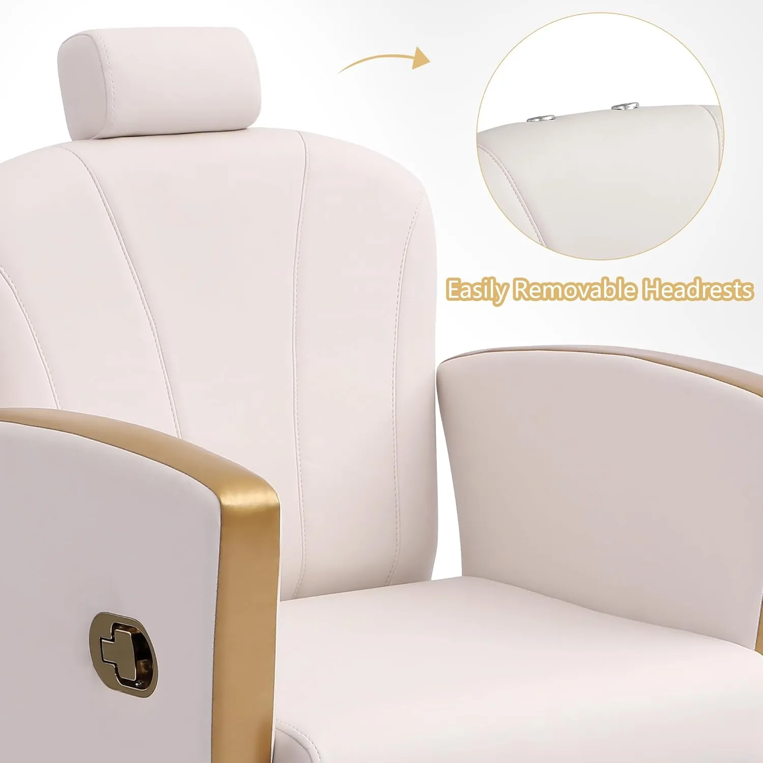 KIGOTY Barber Chair,Salon Chair for Hair Stylist, Reclining Salon Chair with Hydraulic Pump,360 Degree Swivel Hair Stylist Chairs with Footrest and Adjustable Headrest for Barbershop (White-Gold)