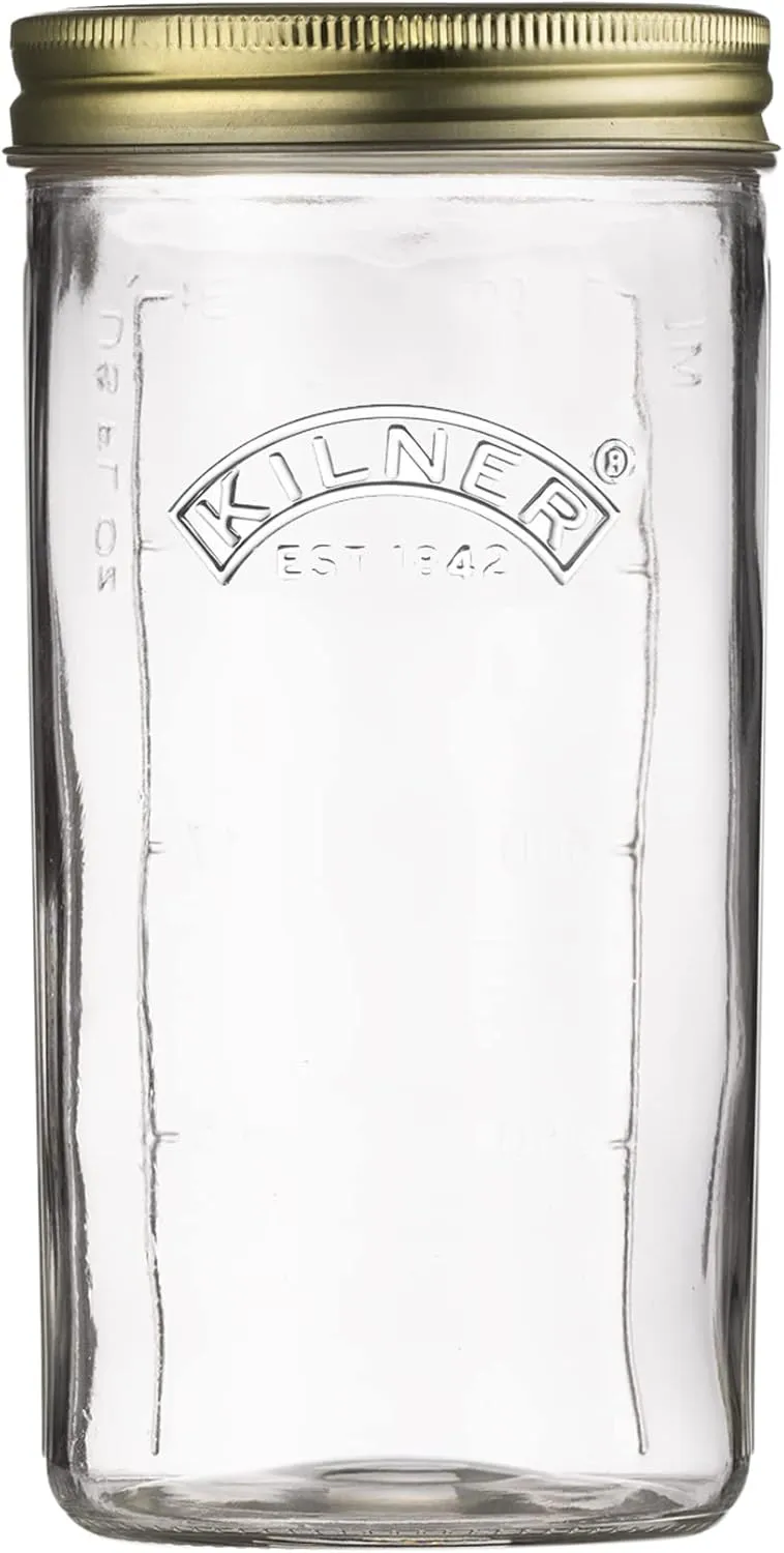 Kilner Wide Mouth Preserve Jar 1L (1000ml) Glass Storage Jar with Vacuum Seal Lid Ideal for Large Whole Fruits Vegetables Pickles Jams