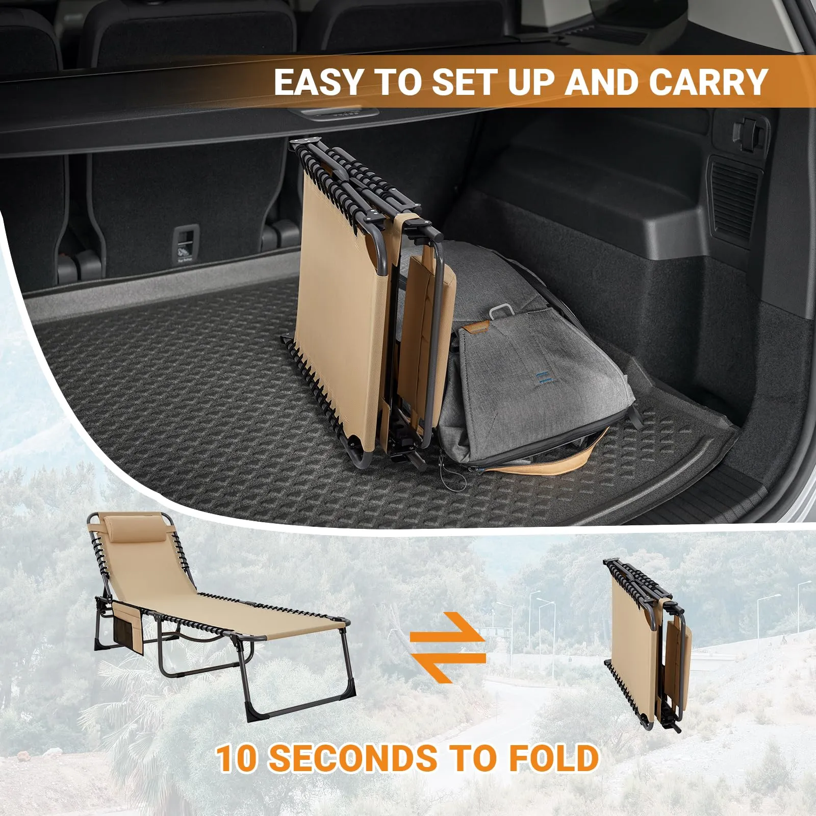 KingCamp 5-Position Portable Heavy-Duty Camping Reclining Lounge Chair with Pillow