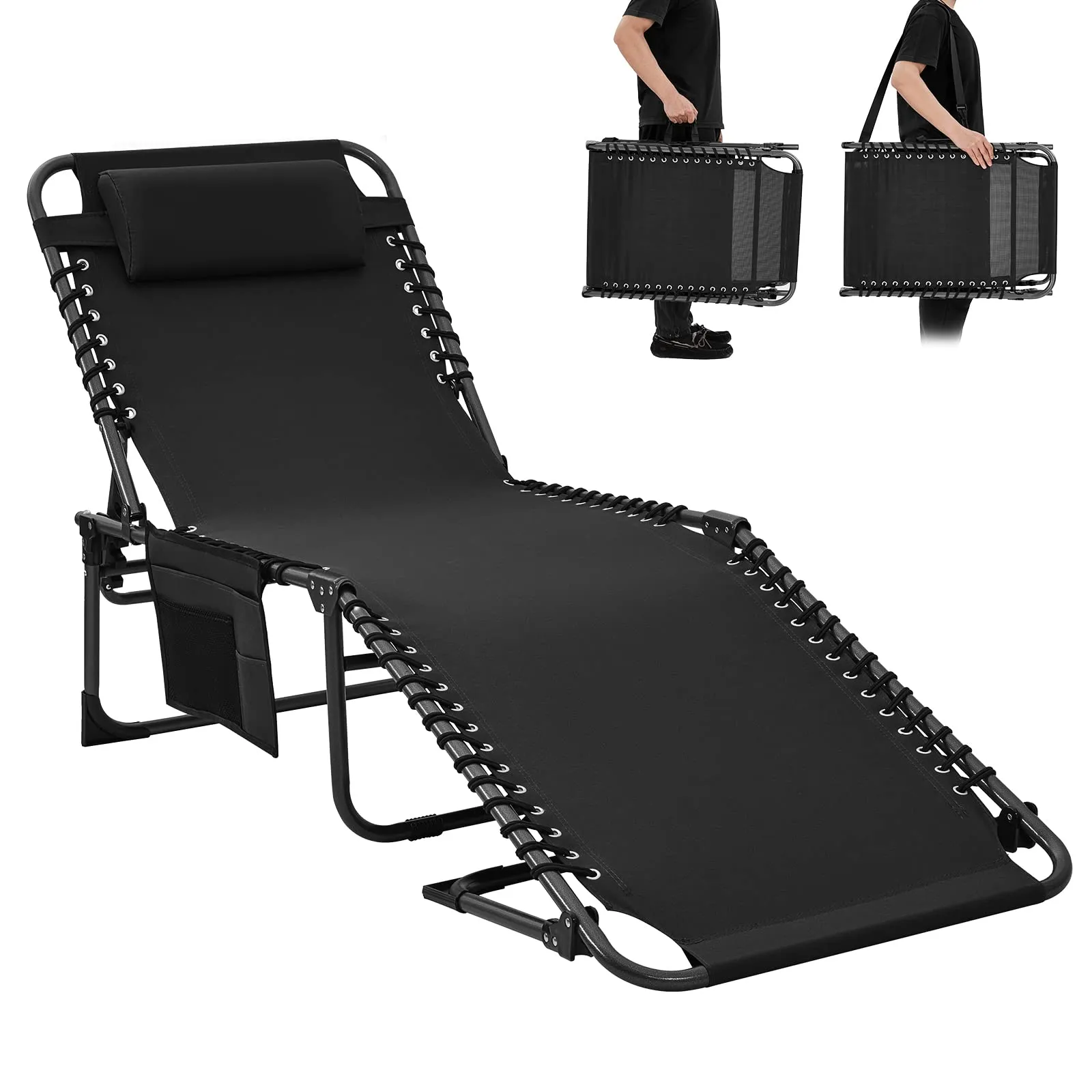 KingCamp 5-Position Portable Heavy-Duty Camping Reclining Lounge Chair with Pillow