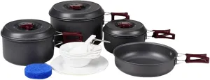KingCamp Aluminum Camping Cookware Set Open Fire Cookware Backpacking Cooking Mess Kit Lightweight Camping Pans and Pots Kit Hiking Cooking Gear 15 PCS for 5-6 Person