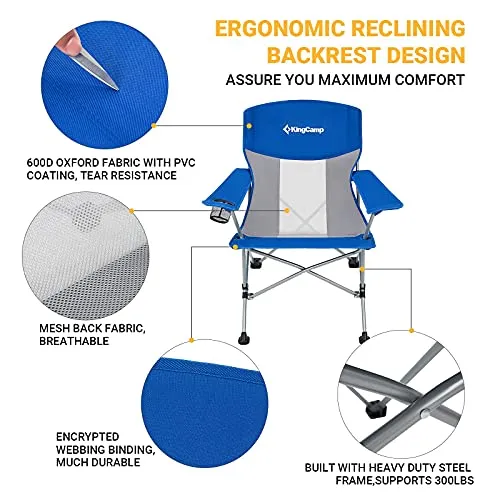 KingCamp KC2106 USVC2 Camp Chair, Standard, Blue/Grey 1 Pack