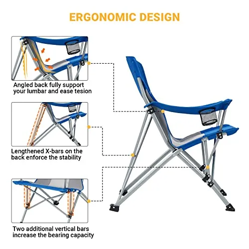 KingCamp KC2106 USVC2 Camp Chair, Standard, Blue/Grey 1 Pack