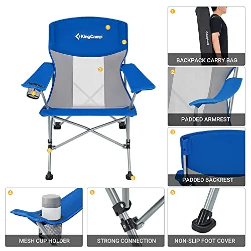 KingCamp KC2106 USVC2 Camp Chair, Standard, Blue/Grey 1 Pack