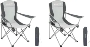 KingCamp Lightweight Folding Outdoor Lounge Chair w/Cupholder and Adjustable Armrests for Camping, Sporting Events, or Tailgating, 2 Pack, Black/Grey