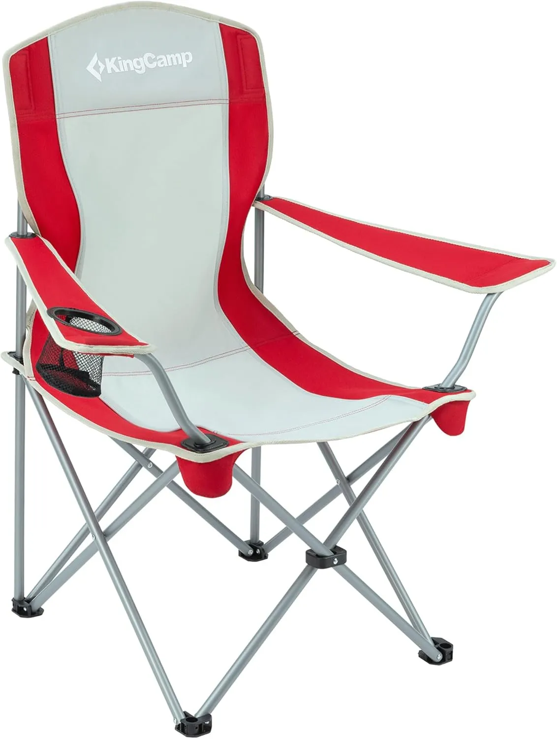 KingCamp Lightweight Folding Outdoor Lounge Chair with Cupholder and Adjustable Armrests for Camping, Sporting Events, or Tailgating, Red/Gray