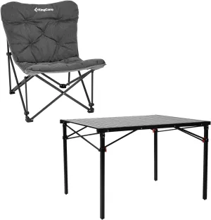 KingCamp Padded Oversized Camping Chair Lightweight Compact Folding Camping Table,Stable Aluminum Alloy Folding Roll up Table for 4-6 Person for Picnic, Camping, Barbecue and Party,Portab