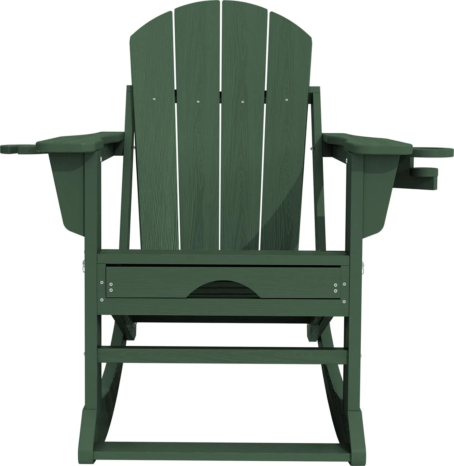 KINGYES Adirondack Rocking Chair with Retractable Ottoman and Cup Holders, HDPE Adirondack Rocker Patio Rocking Chair for Porch, Patio, Balcony, Green