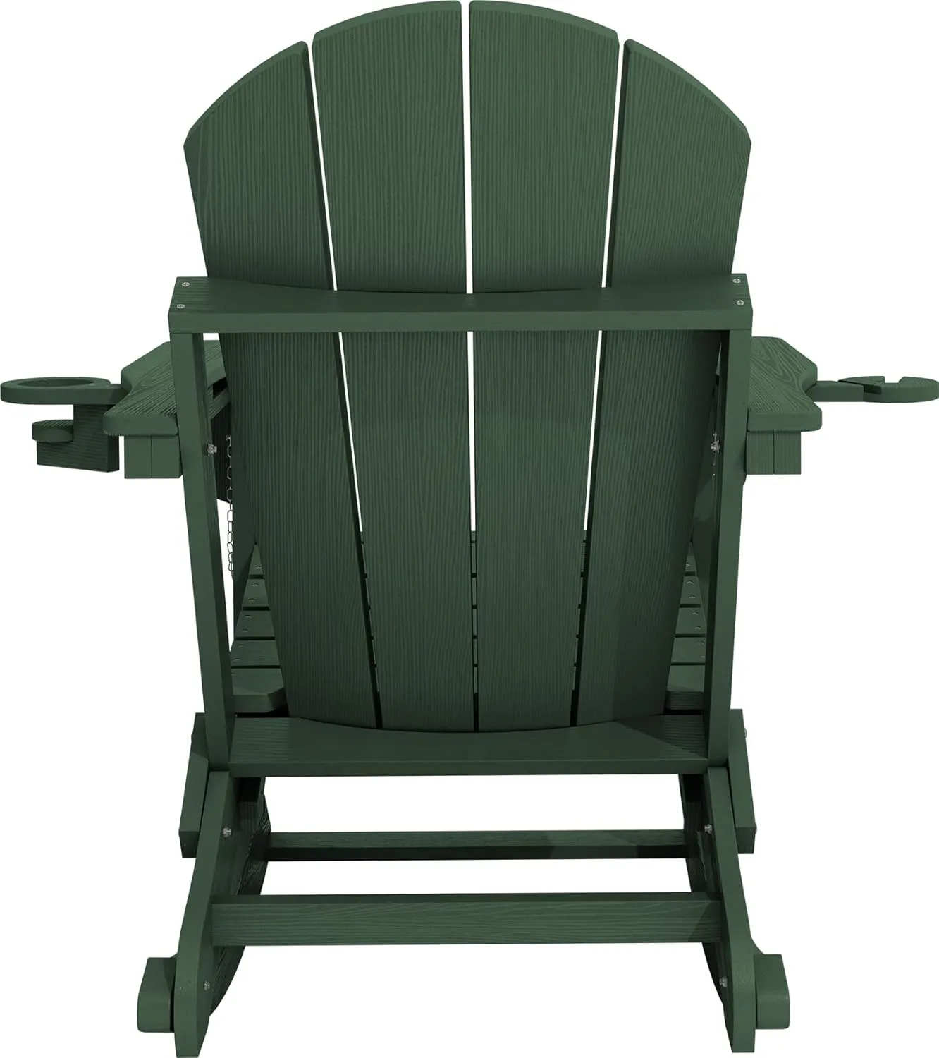 KINGYES Adirondack Rocking Chair with Retractable Ottoman and Cup Holders, HDPE Adirondack Rocker Patio Rocking Chair for Porch, Patio, Balcony, Green
