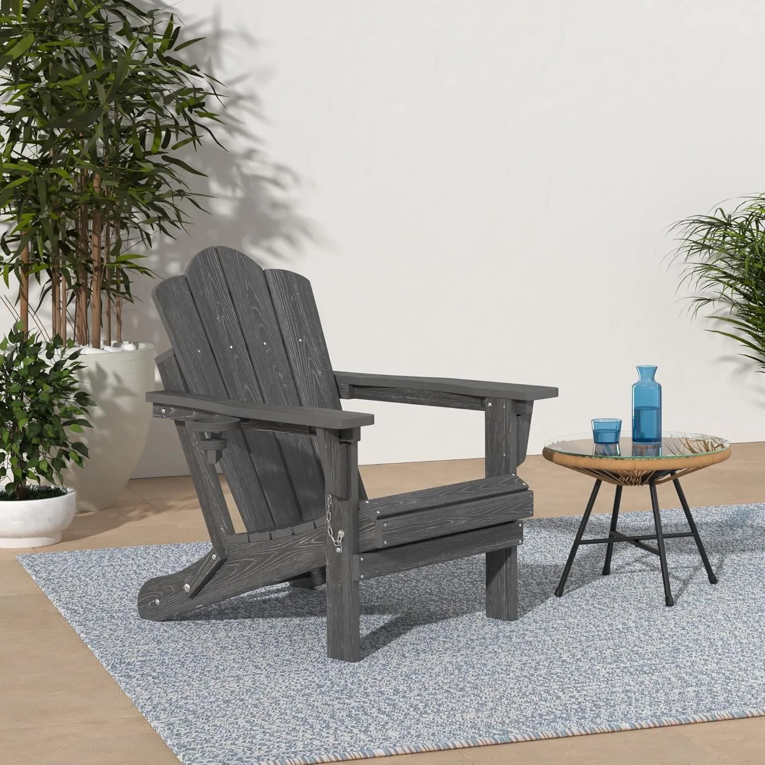 KINGYES Folding Adjustable Backrest Adirondack Chair, Gray