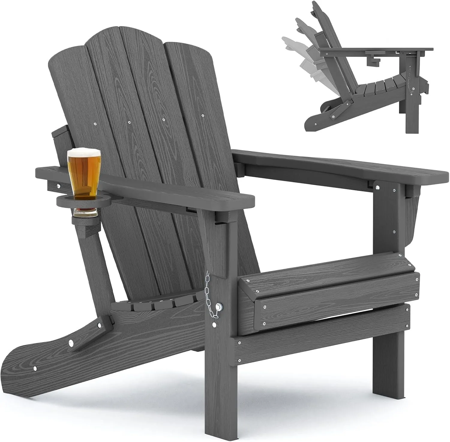 KINGYES Folding Adjustable Backrest Adirondack Chair, Gray