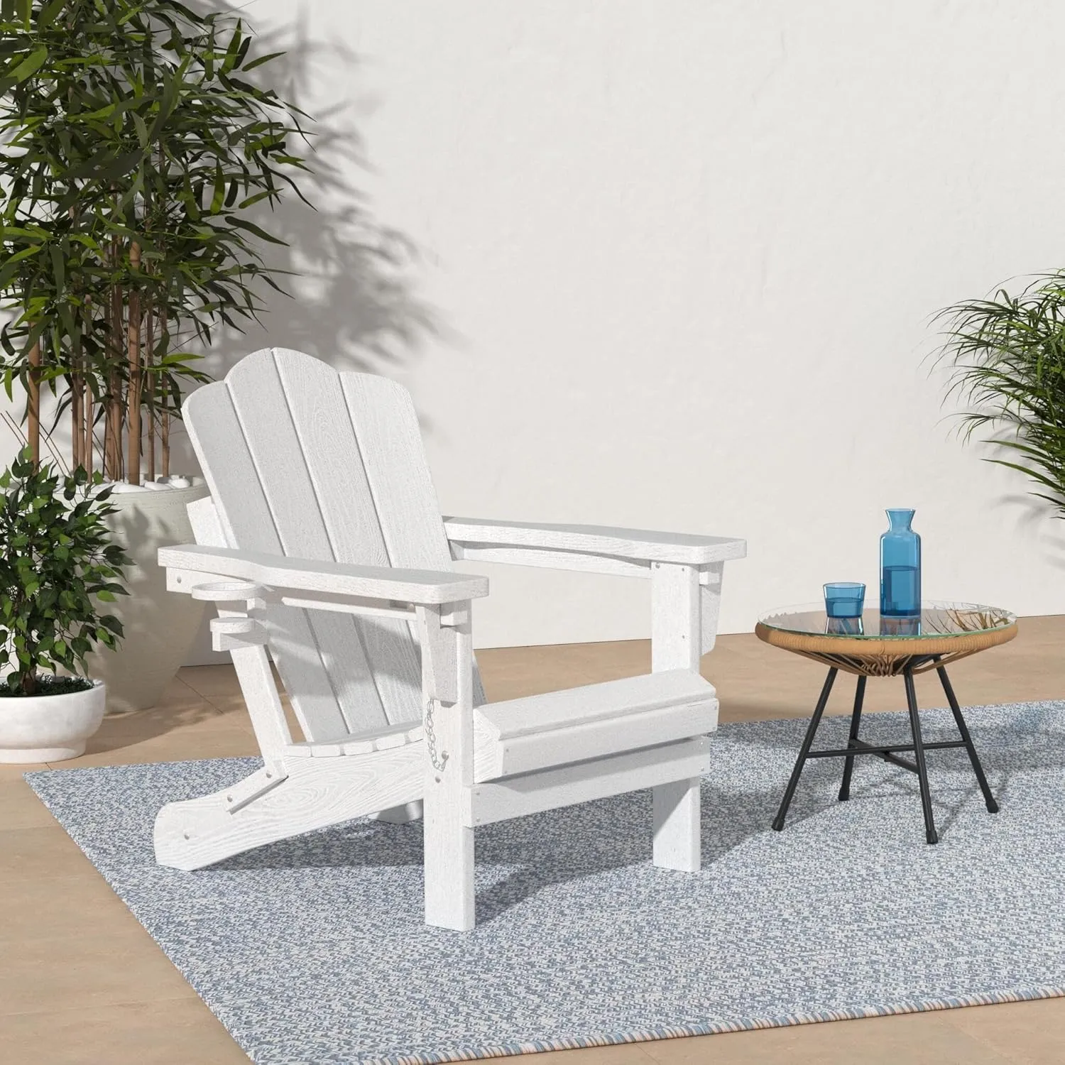 KINGYES Folding Reclining Adirondack Chair with Cup Holder, All Weather Resistance, HDPE