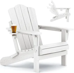 KINGYES Folding Reclining Adirondack Chair with Cup Holder, All Weather Resistance, HDPE