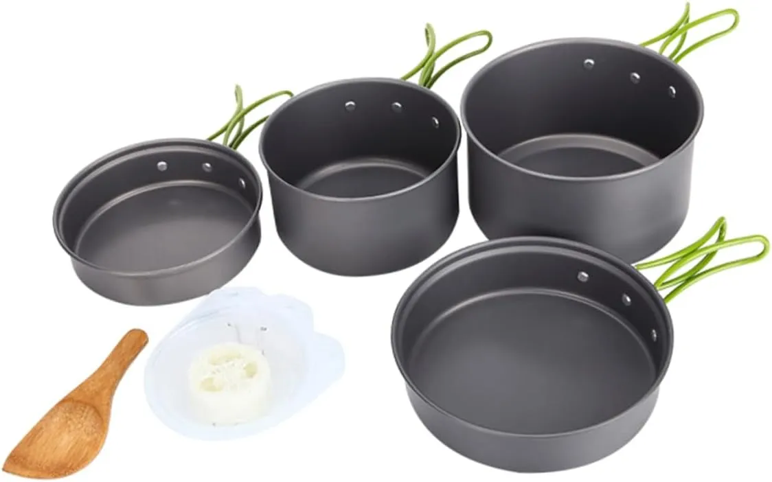 Kisangel Portable Soup Pot 2-3 Person Camping Cookware Collapsible Bowls Cooking Utensils Outdoor Cooking Set