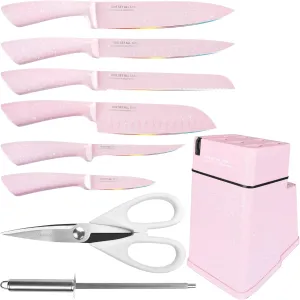 Knife Set with Block, High Carbon Stainless Steel Knife Block Set, Kitchen Knife Block Set with Built in Sharpener, Scissor, Chef, Bread, Santoku, Fruit, Boning, Serrated Bread Knife Set