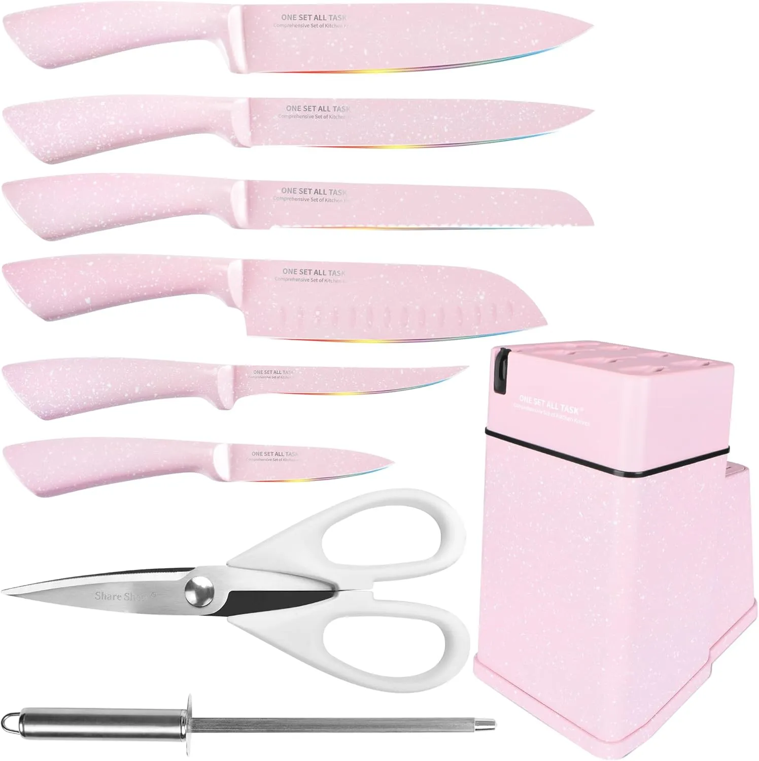 Knife Set with Block, High Carbon Stainless Steel Knife Block Set, Kitchen Knife Block Set with Built in Sharpener, Scissor, Chef, Bread, Santoku, Fruit, Boning, Serrated Bread Knife Set