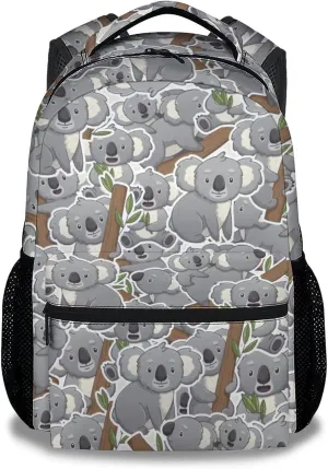 Koala Backpack for Girls Boys, 16 Inch Cute Backpack for School, Grey Lightweight Durable Bookbag for Kids