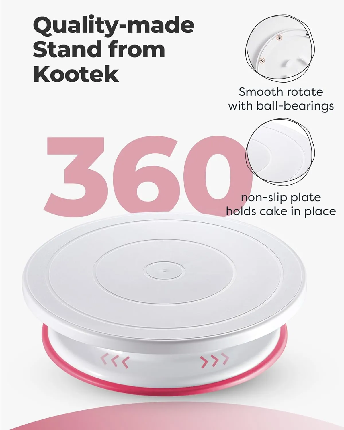 Kootek Cake Decorating Kit Baking Supplies Cake Turntable with 2 Frosting Straight Angled Spatula 3 Icing Smoother Scrapers Baking Accessories Tools for Beginners and Pros, Pink