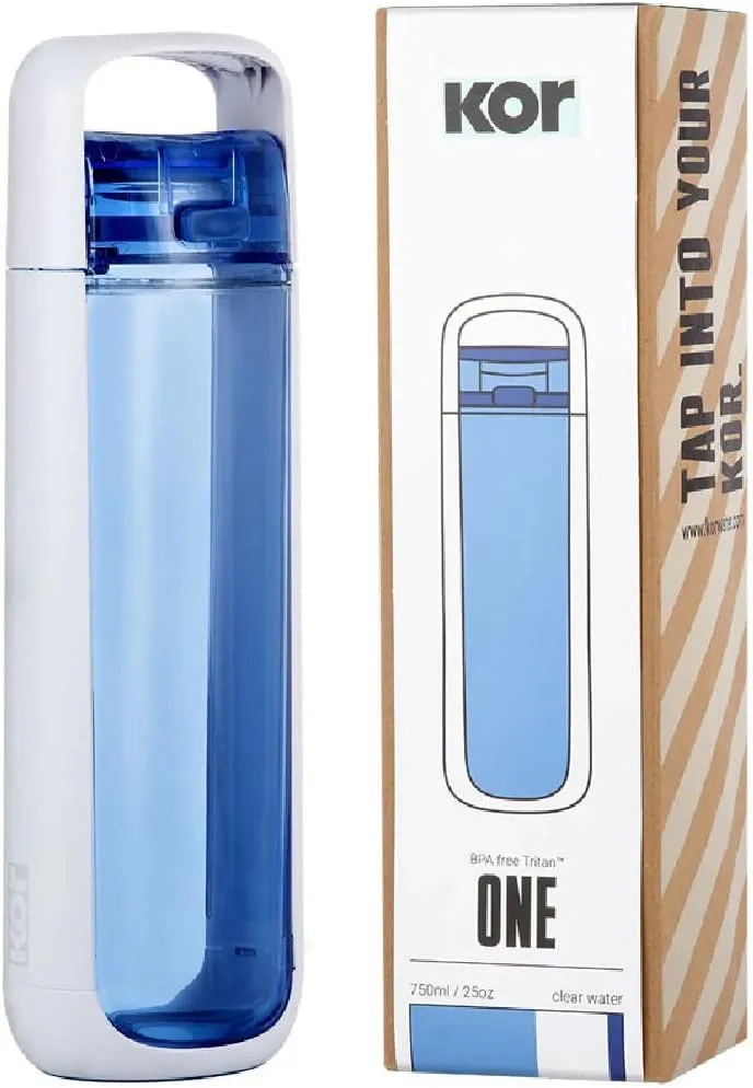 KOR ONE BPA Free Clear Reusable Water Bottle I 750mL I 25 Oz I Safe & Non-Toxic I Sustainable & Eco-Friendly I Leak Proof I One Click Cap w/ Handle I Wide Mouth I Great for Travel & Workouts
