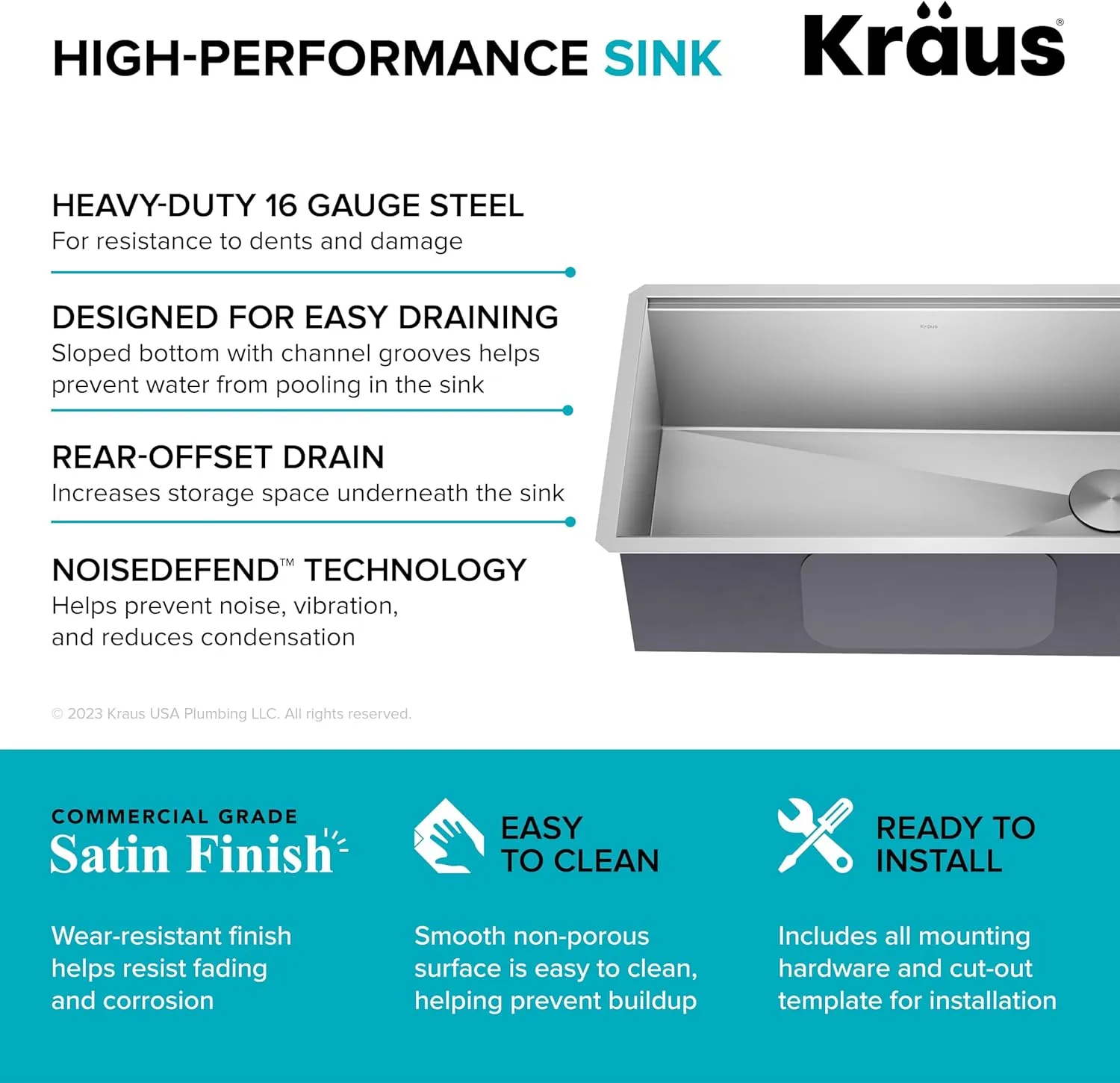 KRAUS Kore Workstation 32-inch Undermount 16 Gauge Stainless Steel Kitchen Sink, Single Bowl Kitchen Sink with Accessories, KWU110-32