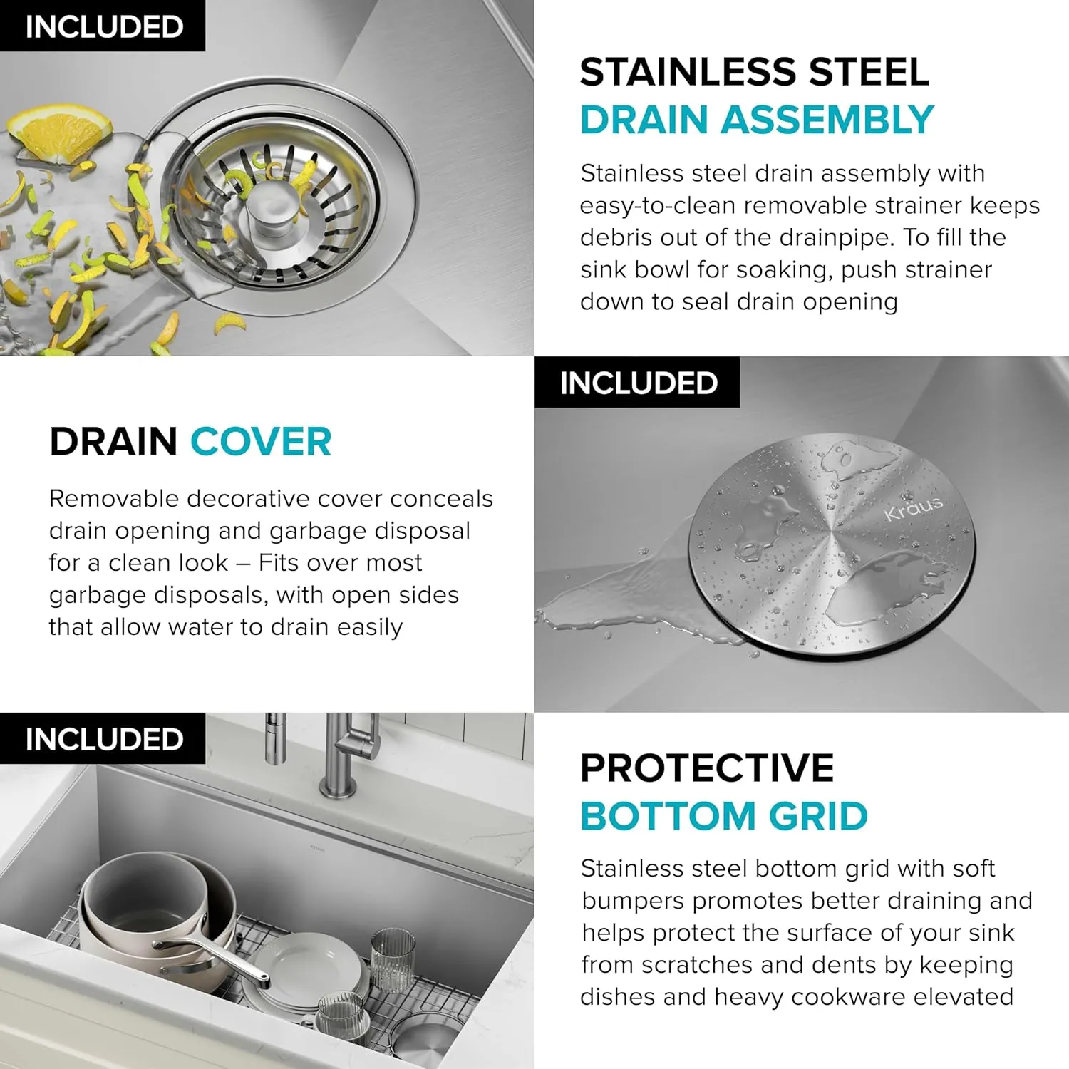 KRAUS Kore Workstation 32-inch Undermount 16 Gauge Stainless Steel Kitchen Sink, Single Bowl Kitchen Sink with Accessories, KWU110-32
