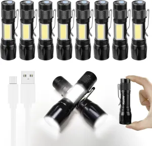 KunHe USB Rechargeable Mini Small LED Flashlights Bulk Camping Lantern Flashlight Bright High Lumens EDC Flash Light 10 Pack