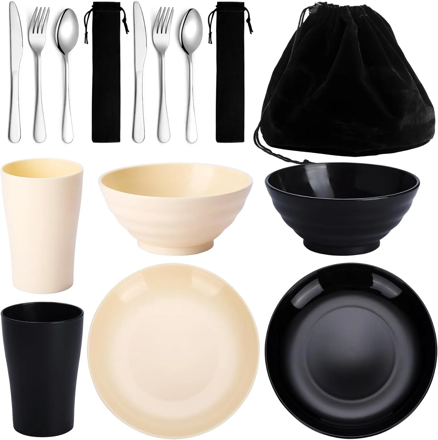 Kyraton Camping Utensils, Camping Mess Kit for Travel, Camping, Picnic, Outdoor, Camping Gear Include Knife, Spoon, Fork Silverware Set, Cup, Bowl, Plate, Camping Essentials for 2