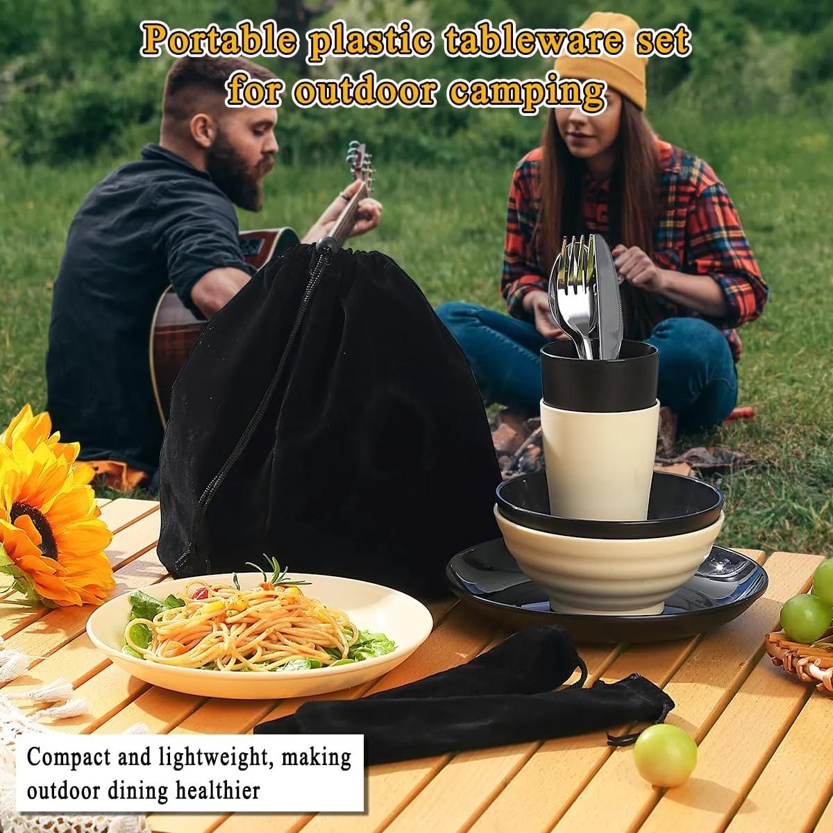 Kyraton Camping Utensils, Camping Mess Kit for Travel, Camping, Picnic, Outdoor, Camping Gear Include Knife, Spoon, Fork Silverware Set, Cup, Bowl, Plate, Camping Essentials for 2