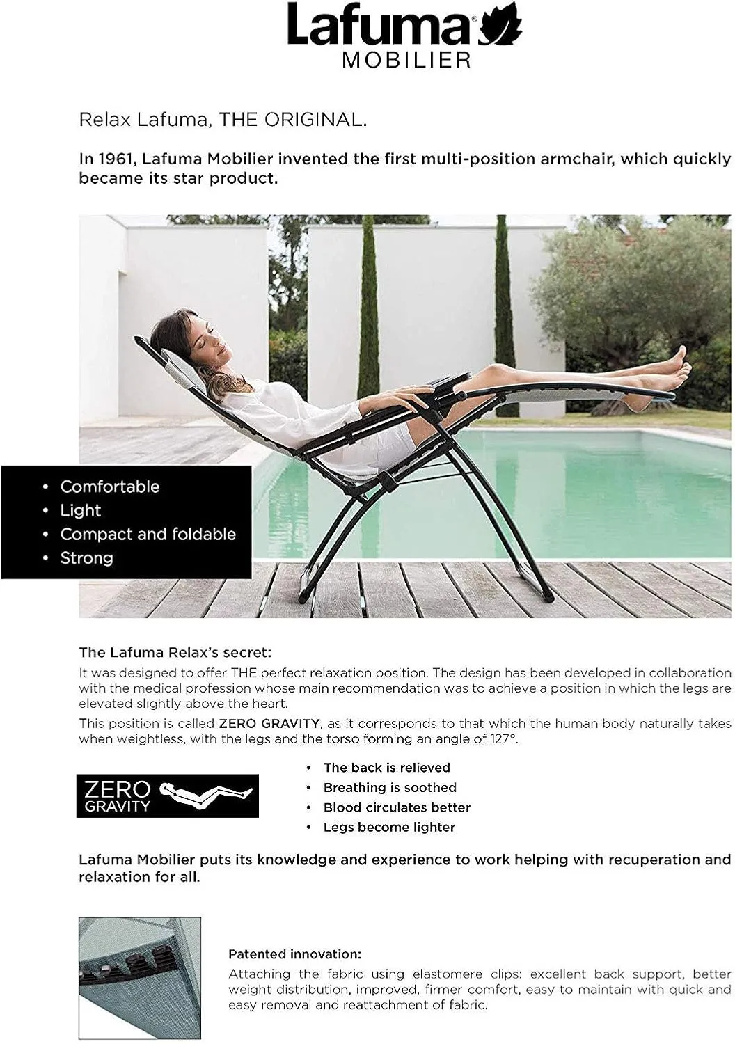 Lafuma Futura Air Comfort Zero Gravity Recliner (Bordeaux Red) Padded Folding Outdoor Reclining Chair