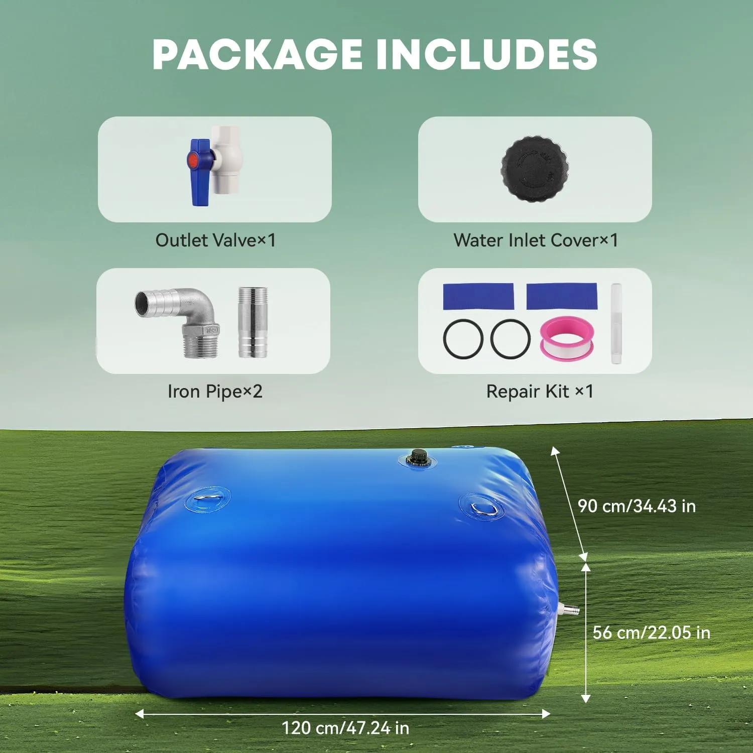 LANUEVA 158 Gal/600L Portable Water Storage Bladder, 1000D PVC Foldable Water Tank with Spigots and Overflow Kit, Water Storage Containers for Emergency Water, RV, Irrigation&Camping (Blue, 600L)