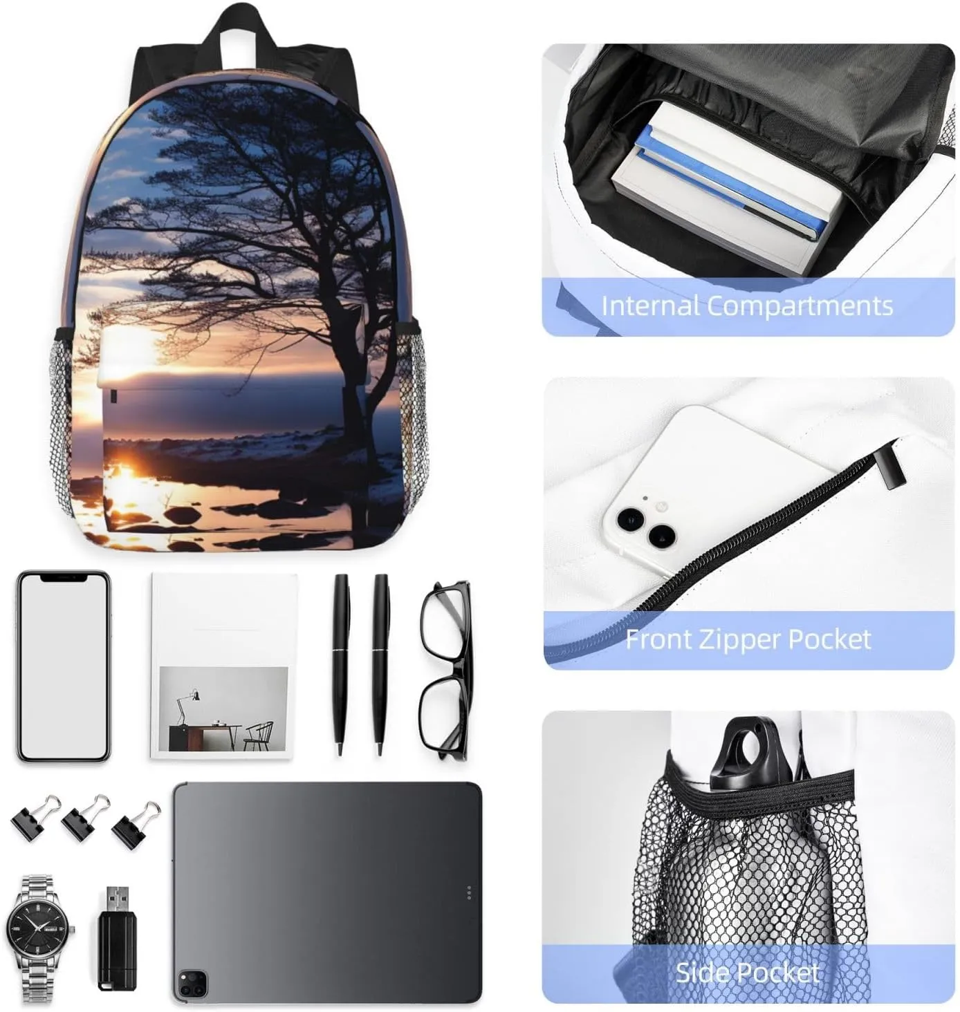 Laptop Backpack Lightweight Backpack for Men Women Daypack Tree branch silhouette at dusk Laptop Bag Casual Backpack for Travel