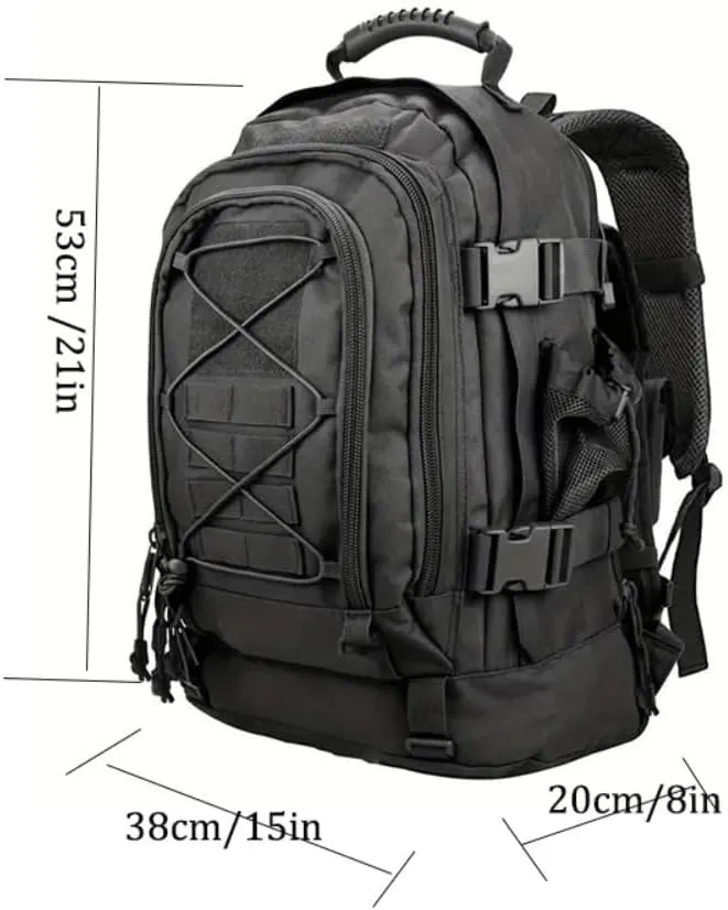 Large Capacity 40L-64L Outdoor Tactical Military Tactics Backpack Travel Hiking Camping Fishing Tool Backpack for Men Women, Black