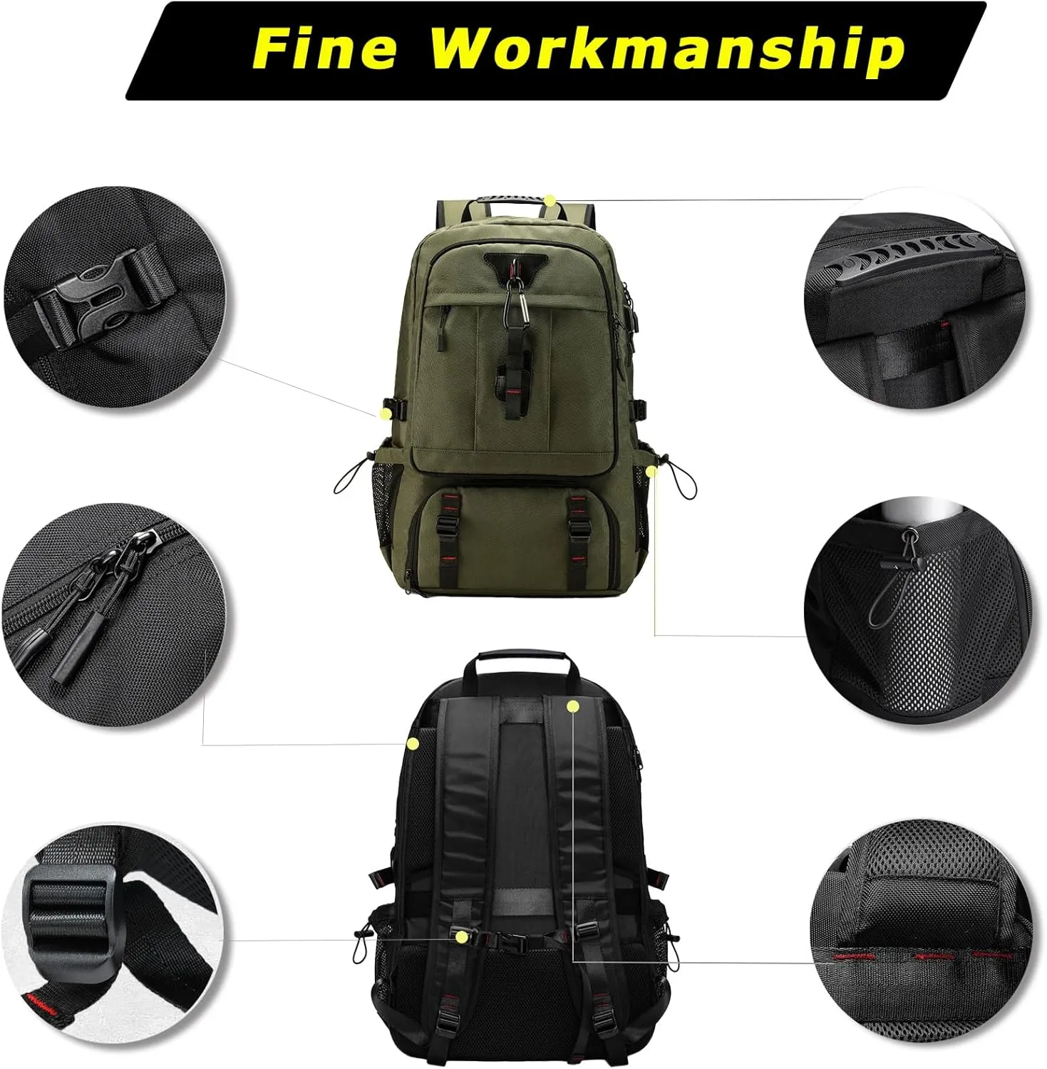 Large Capacity Hiking Backpack Outdoor Sports Travel Backpack for Men Women Waterproof Lightweight Wear-Resistant Shoulder Bag Suitable For Climbing Touring Expandable Capacity 60L Green
