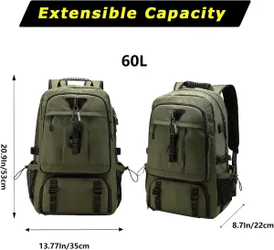 Large Capacity Hiking Backpack Outdoor Sports Travel Backpack for Men Women Waterproof Lightweight Wear-Resistant Shoulder Bag Suitable For Climbing Touring Expandable Capacity 60L Green