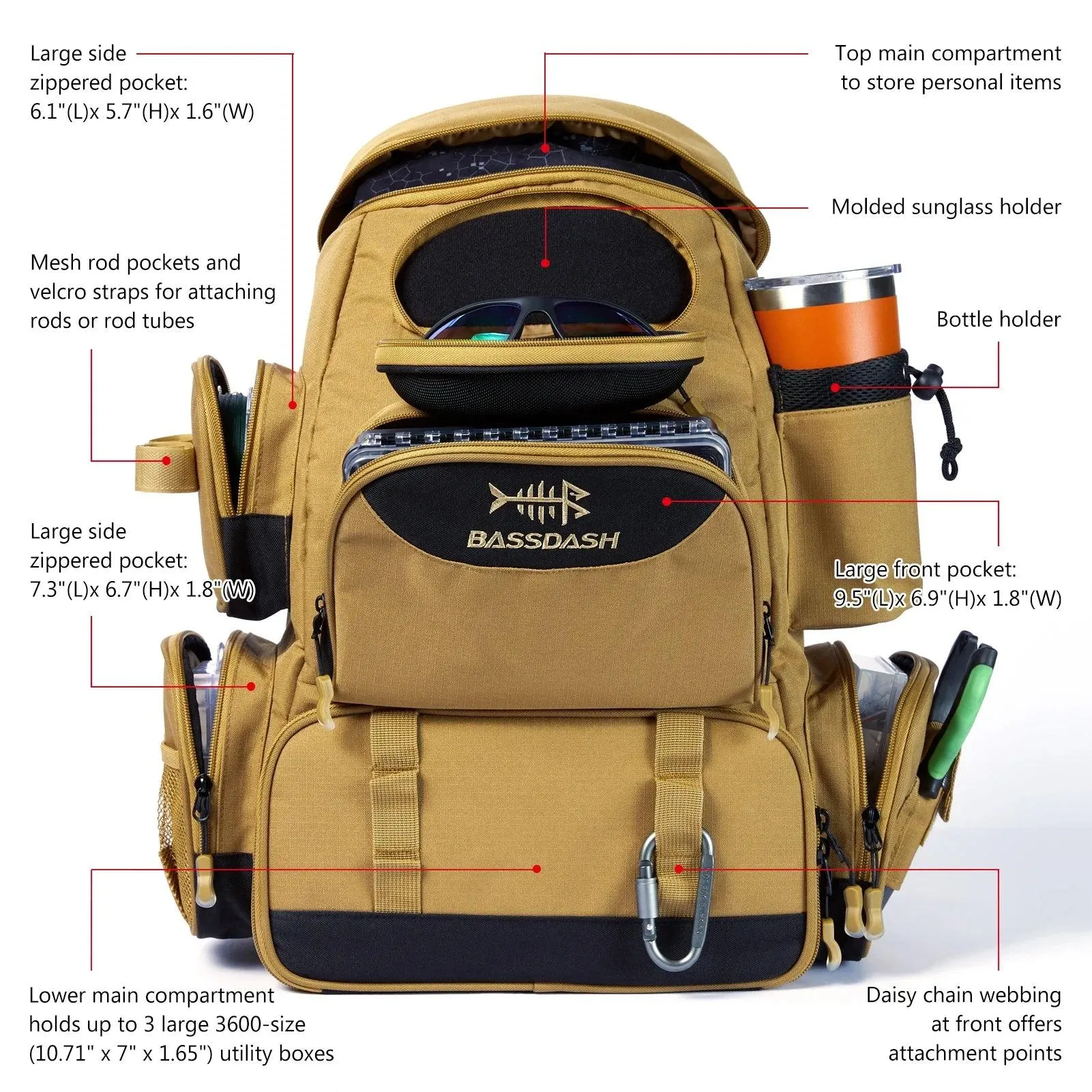 Large Capacity Lightweight Durable Fishing Gear Functional Backpack Bag