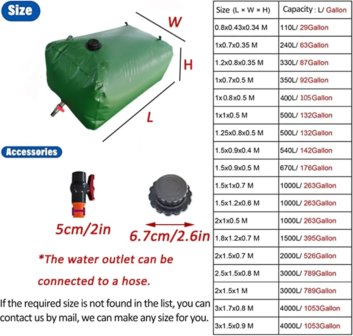 Large-Capacity Outdoor Folding Water Bag 2000L, Water Container Bag Collapsible Water Bladder Tanks, Portable Water Storage Bag for Drought-Resistant Fire-Fighting Agricultural, Emergency Reservoir