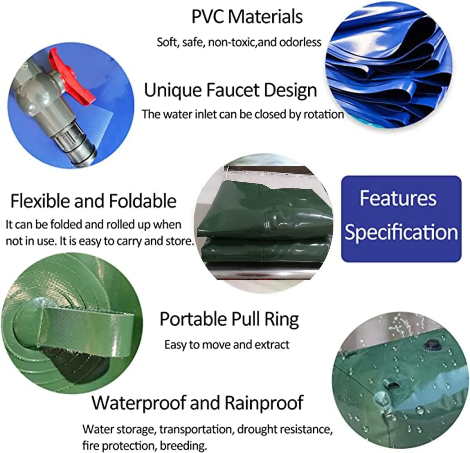 Large-Capacity Outdoor Folding Water Bag 2000L, Water Container Bag Collapsible Water Bladder Tanks, Portable Water Storage Bag for Drought-Resistant Fire-Fighting Agricultural, Emergency Reservoir