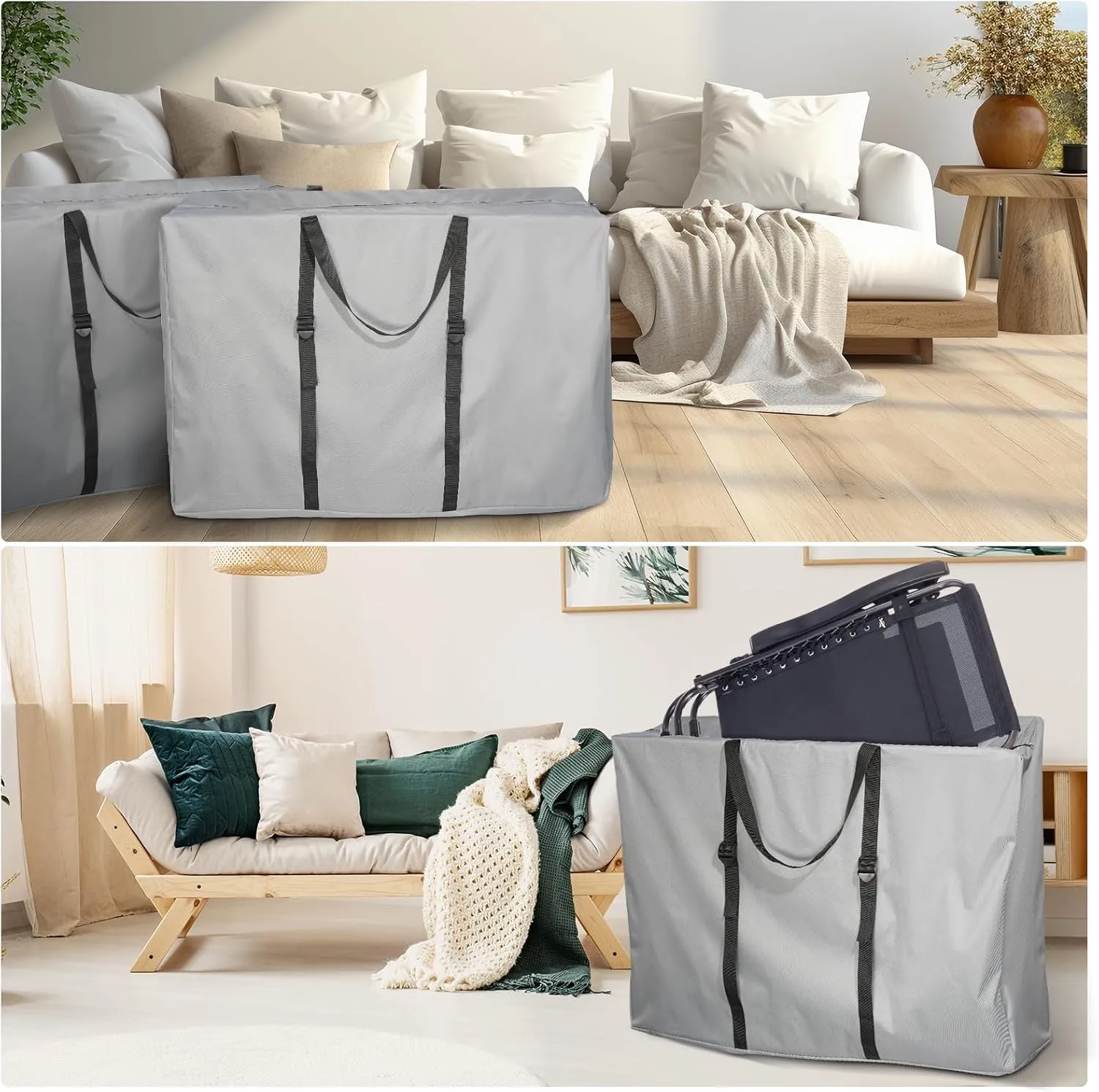 Large Outside Chair Storage Bag, Uranshin 600D Chair Carry Bag for Zero Gravity Chair Cover, Heavy Duty Folding Lounge Chair Carrying Case Bags with Zippers 43" L x 11" W x 29" H (Gray - 2 Pack)