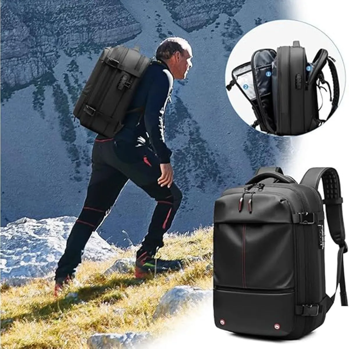 Large Vacpack Backpack, 60L Expandable Vacuum Compression Bag, Anti Theft Vacpack Travel Vacuum Backpack, Hiking Waterproof Outdoor Sports Rucksack(Gray)