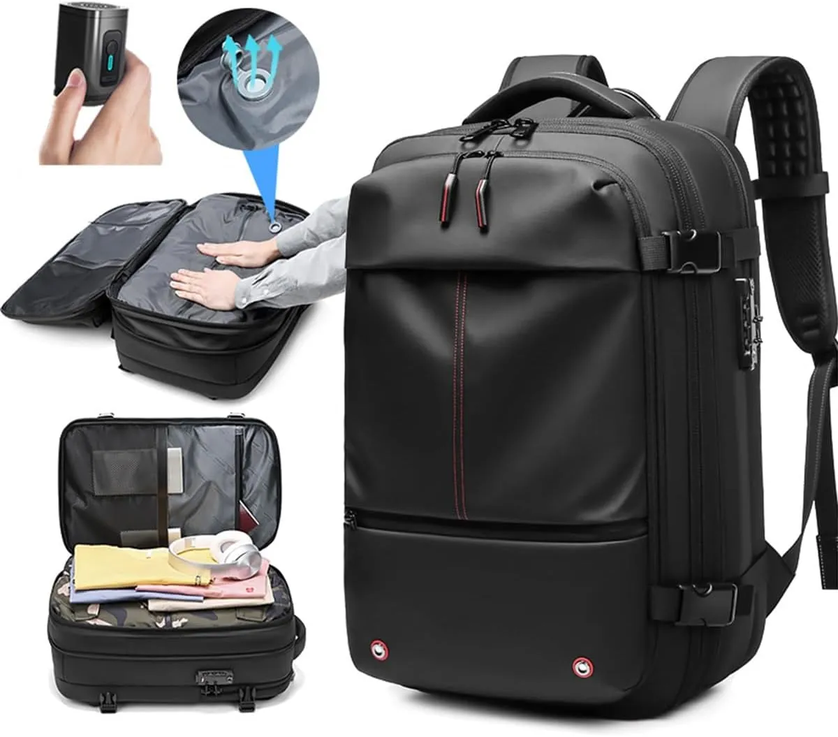 Large Vacpack Backpack, 60L Expandable Vacuum Compression Bag, Anti Theft Vacpack Travel Vacuum Backpack, Hiking Waterproof Outdoor Sports Rucksack(Gray)
