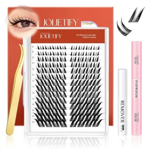 Lash Extension Kit, Foxy Style, Faux Mink 8-18mm Cluster Lashes, Bold Lifted Look, Reusable Individual Lashes with Waterproof Bond & Seal, Lash Tweezers & Remover, Easy DIY for Beginners